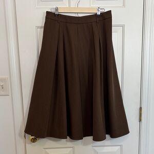 NWT Cider Womens brown coffee pleated A-line Midi Skirt Size L